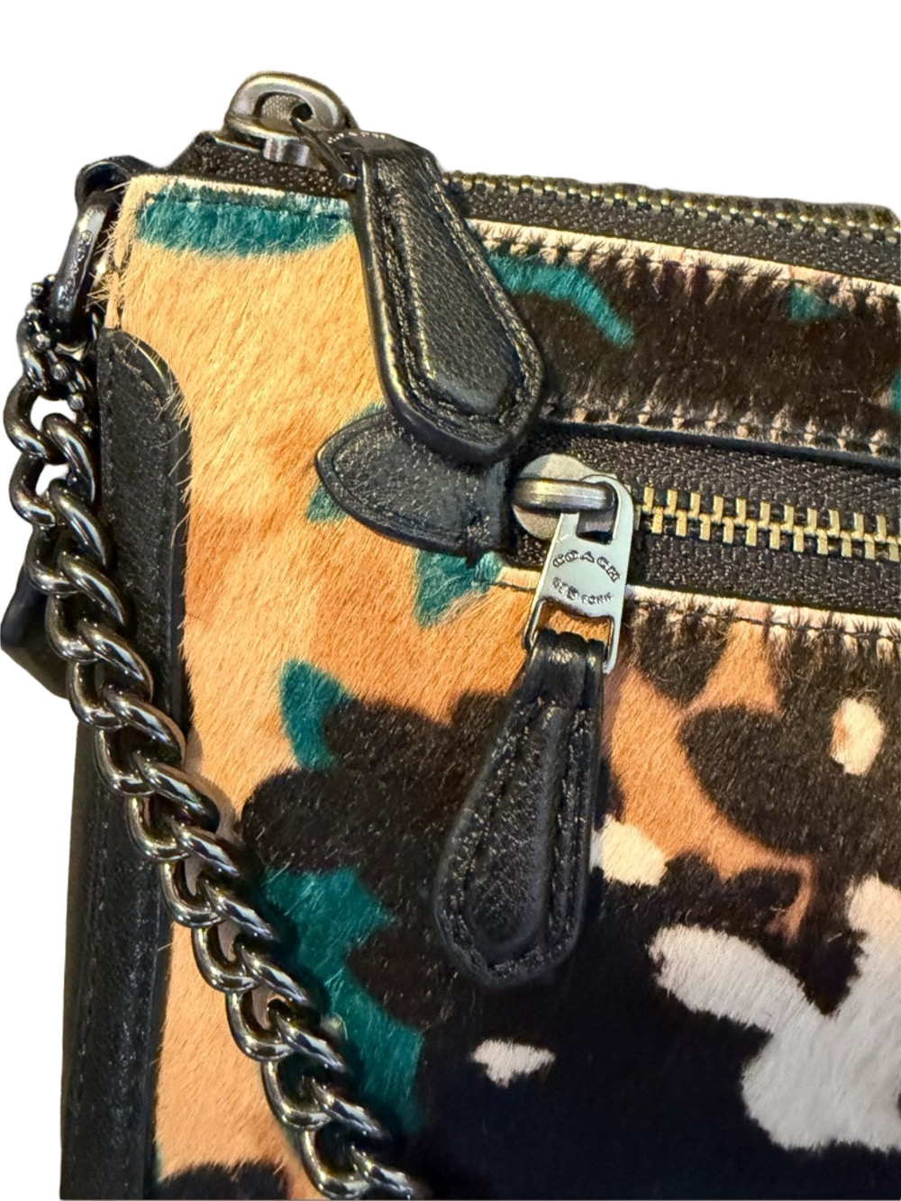 Coach Nolita 22 Floral Calf Hair Shoulder Bag Black Leather Chain Handle NWOT - Picture 3 of 12